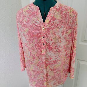 Coral Bay Pullover Button Floral Blouse Size Medium